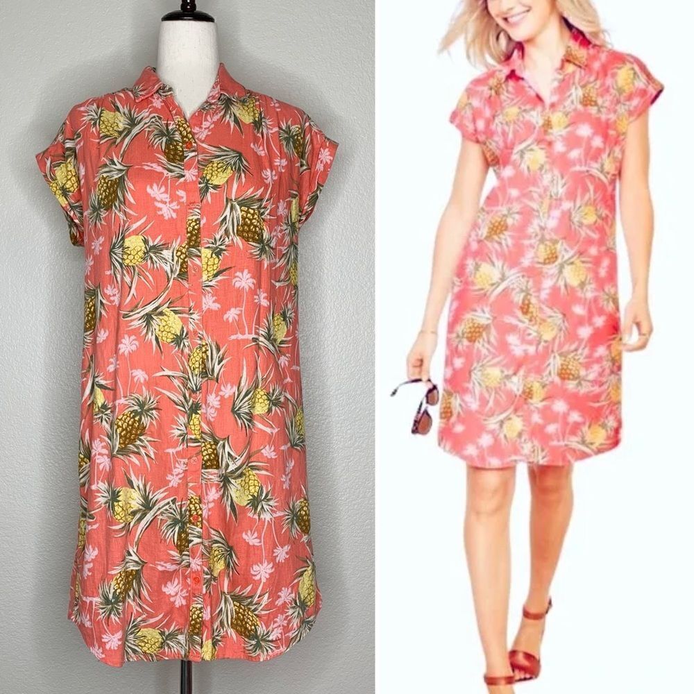 NWOT Old Navy Linen Blend Pineapple Print Summer Shift Shirt Dress, Sz Small